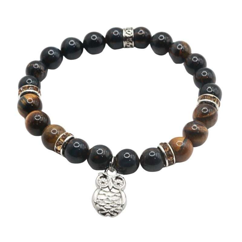Tiger Eye Crystal Bracelet With Owl Charm