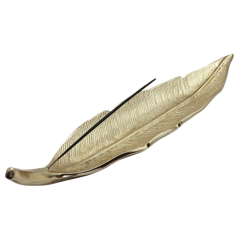 incense stick in a gold Aluminium Incense Burner- Leaf Plate 40cm