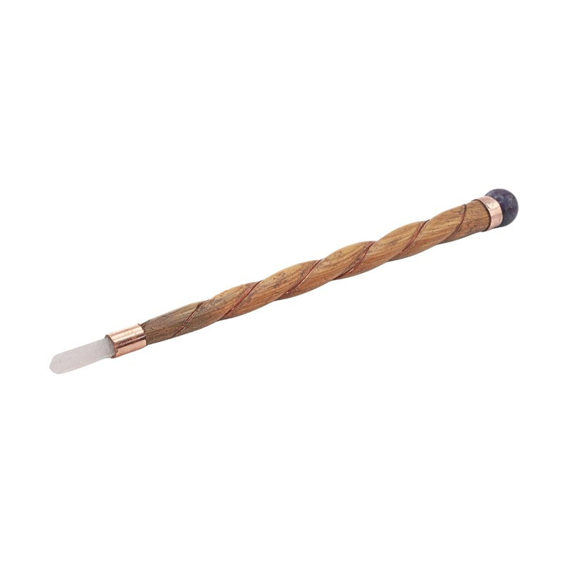 Polished Wooden Wand With amethyst ball at top and Rose Quartz Tip