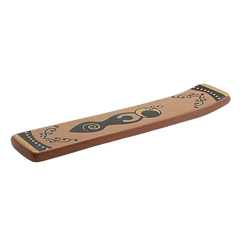 ceramic incense holder with spiral goddess design