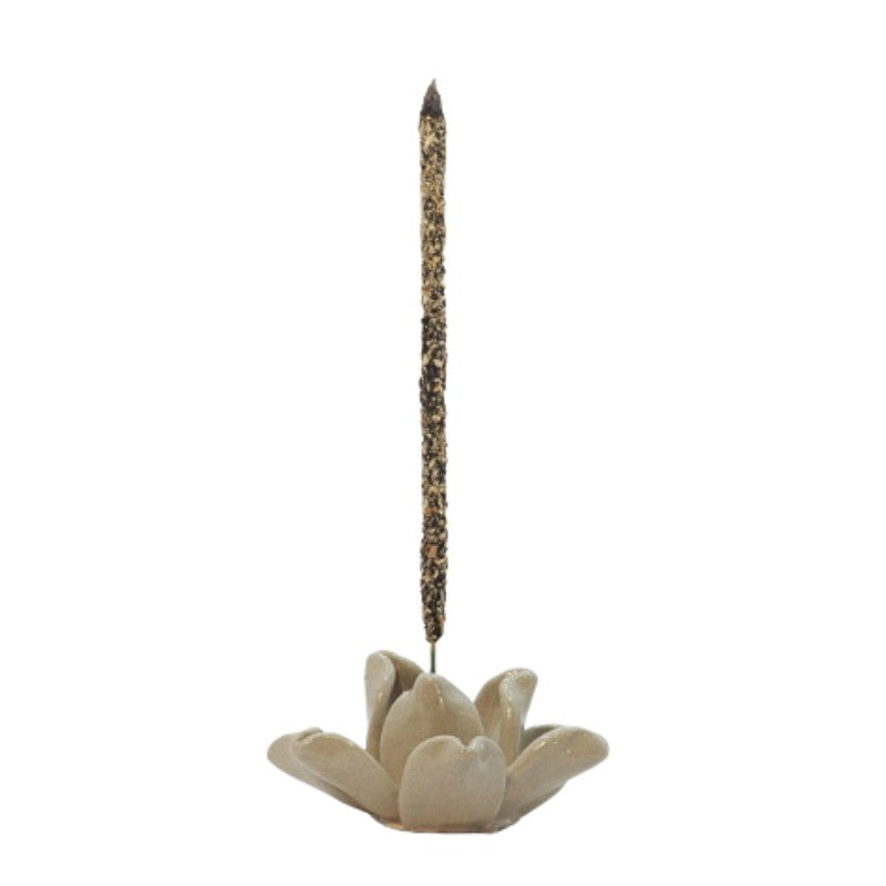 Ceramic Incense Stick Holder in the shape of a lotus holding an incense stick