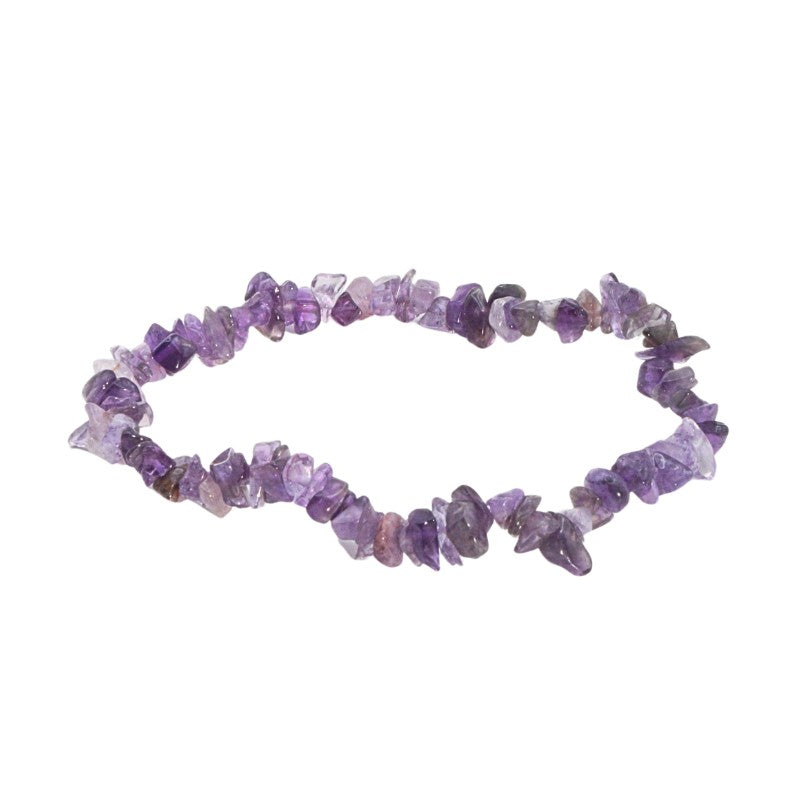 Purple amethyst beaded bracelet on a white background