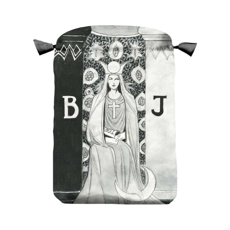 black and white satin tarot bag