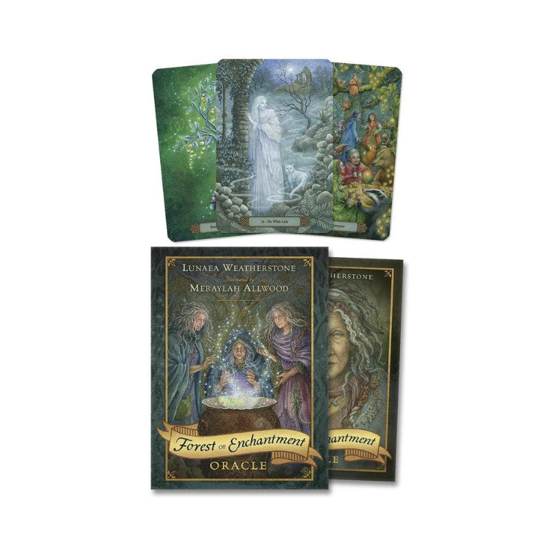 Forest of Enchantment Oracle cards with artistic illustrations on a white background