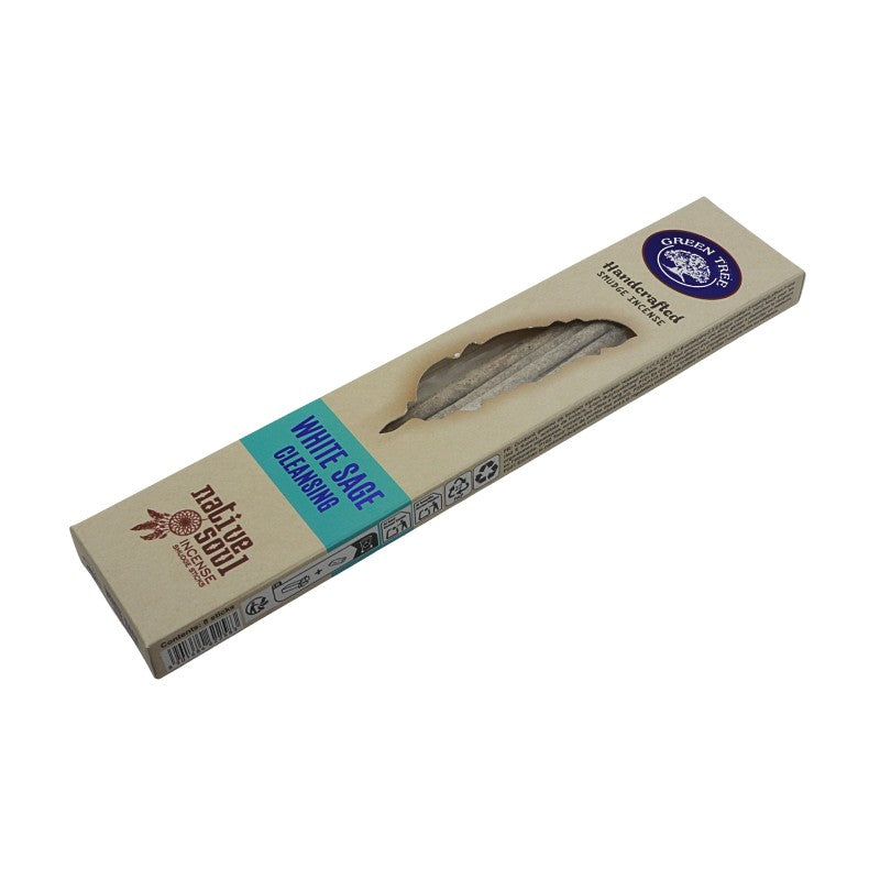Box of native soul white sage incense sticks on a white background