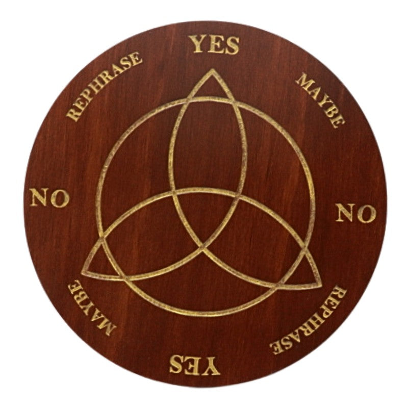 Handmade Wooden Pendulum Board with gold Triquetra design