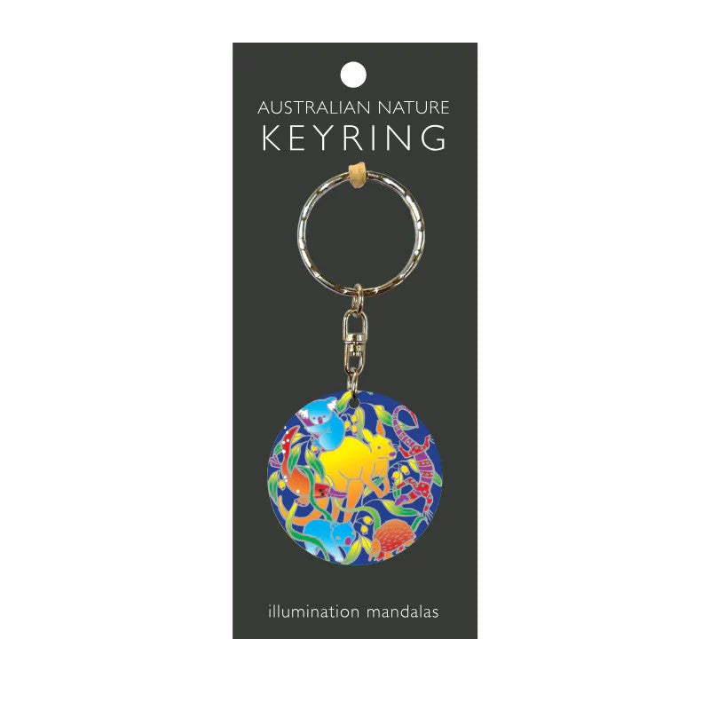 Keyring with colorful design on a black card labeled 'Australian Nature Keyring'.