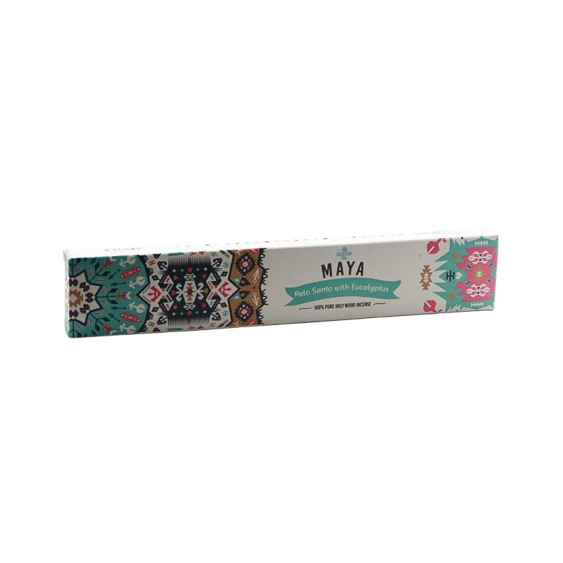 Maya incense stick packaging with decorative design on a white background