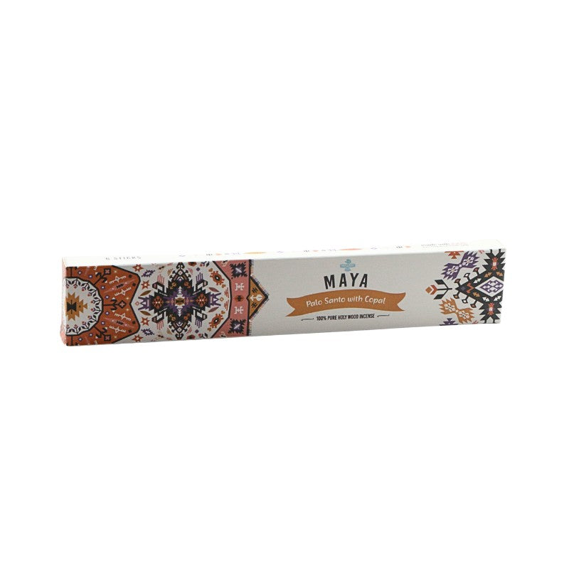 Maya incense stick packaging with decorative design on a white background