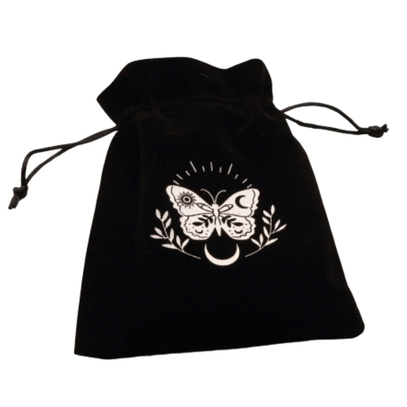 Moth and Moon Velvet Tarot Bag black and white