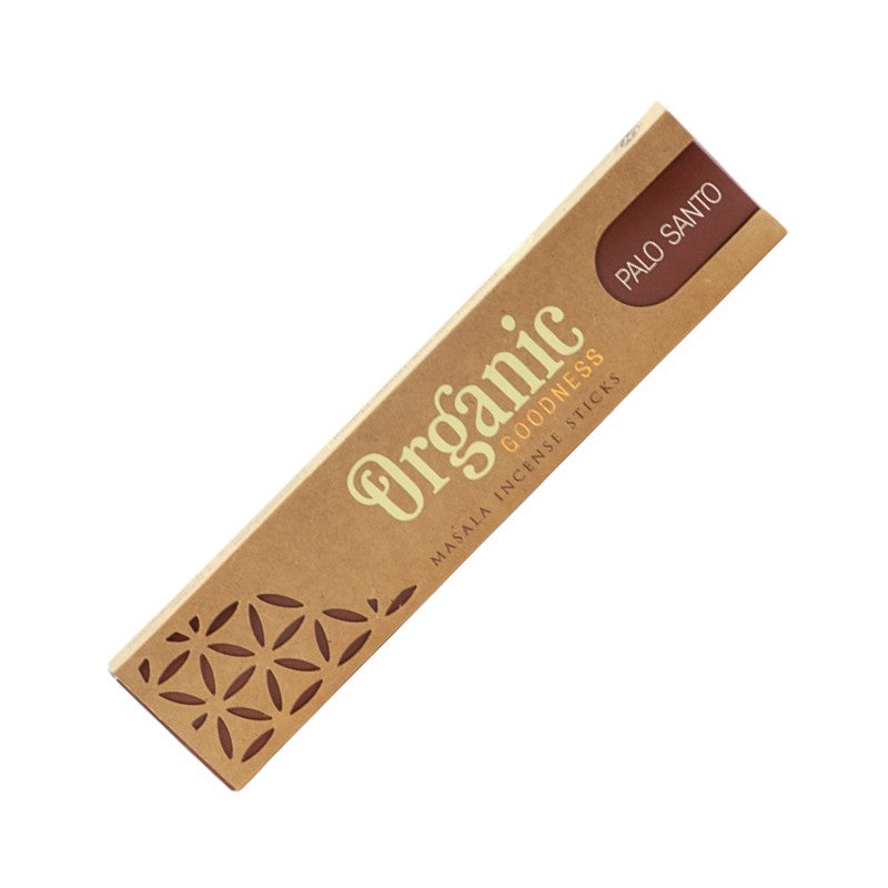 rectangular cardboard pack of organic goodness incense sticks- palo santo scent