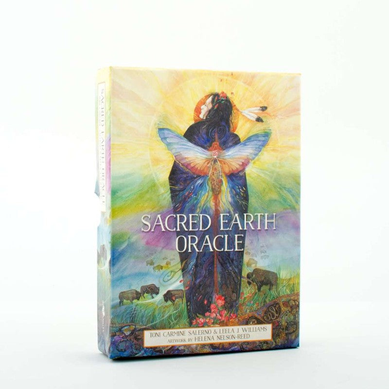 Box for 'Sacred Earth Oracle' with colorful design and text on a white background