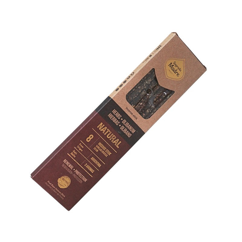 Box of natural incense product with brand logo on a white background