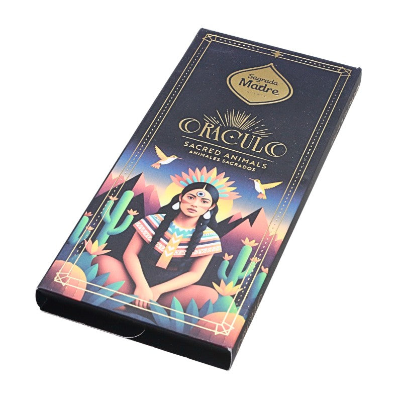 incense packaging with a colorful illustration of a woman and nature elements on a white background