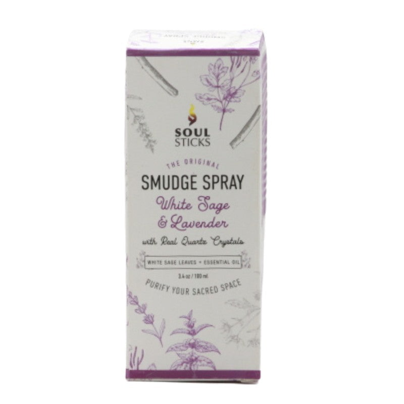 box containing bottle of white sage and lavender room spray