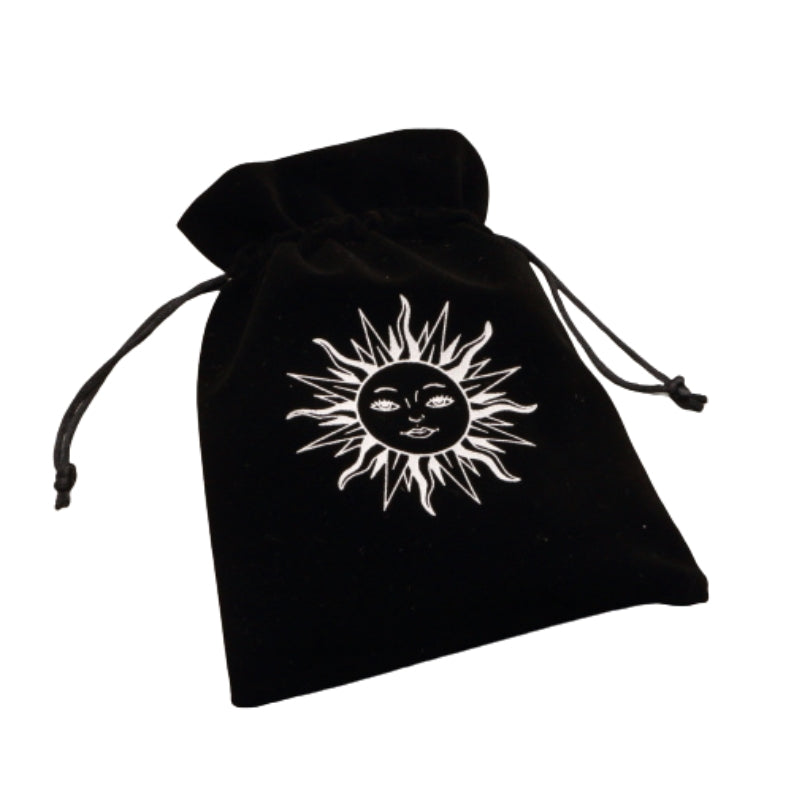black and white Sun Velvet Tarot Bag for Tarot and Oracle Cards