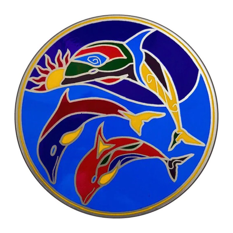 Colorful dolphin design on a blue background