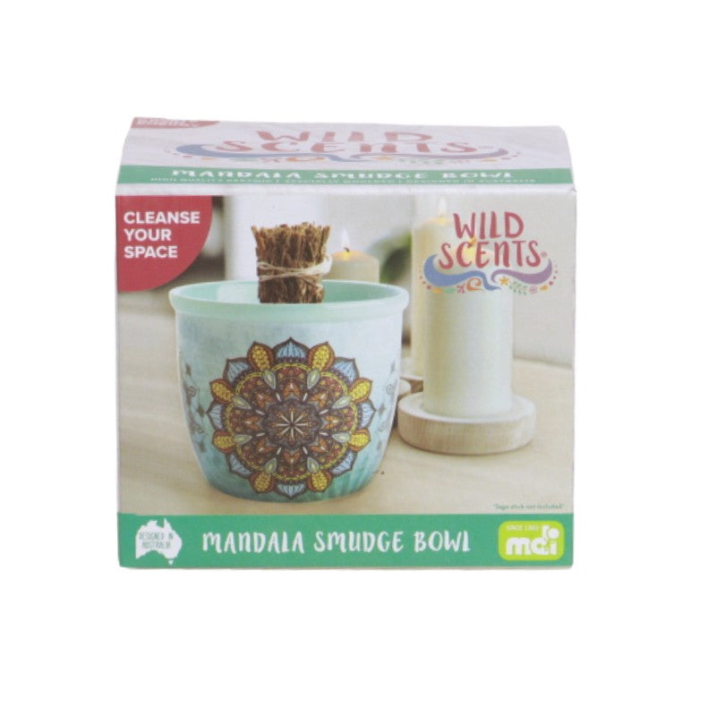 blue Smudge Bowl with Mandala print in box