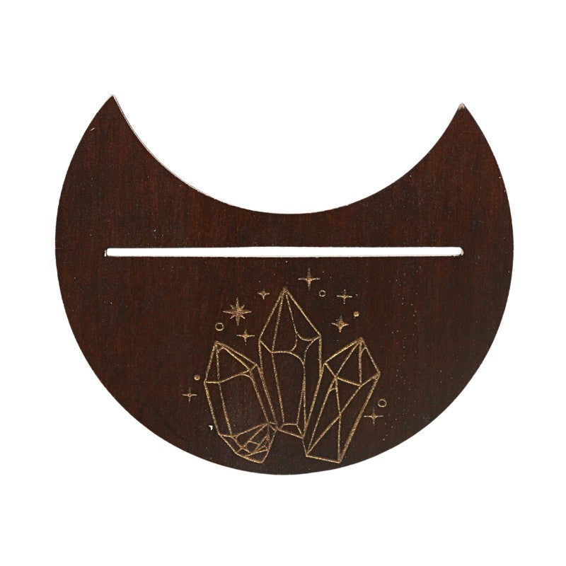wooden crescent moon shape with crystal design in gold