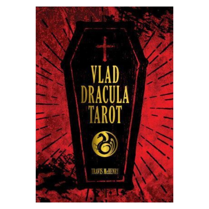 vlad dracula tarot front cover of box- red with black coffin