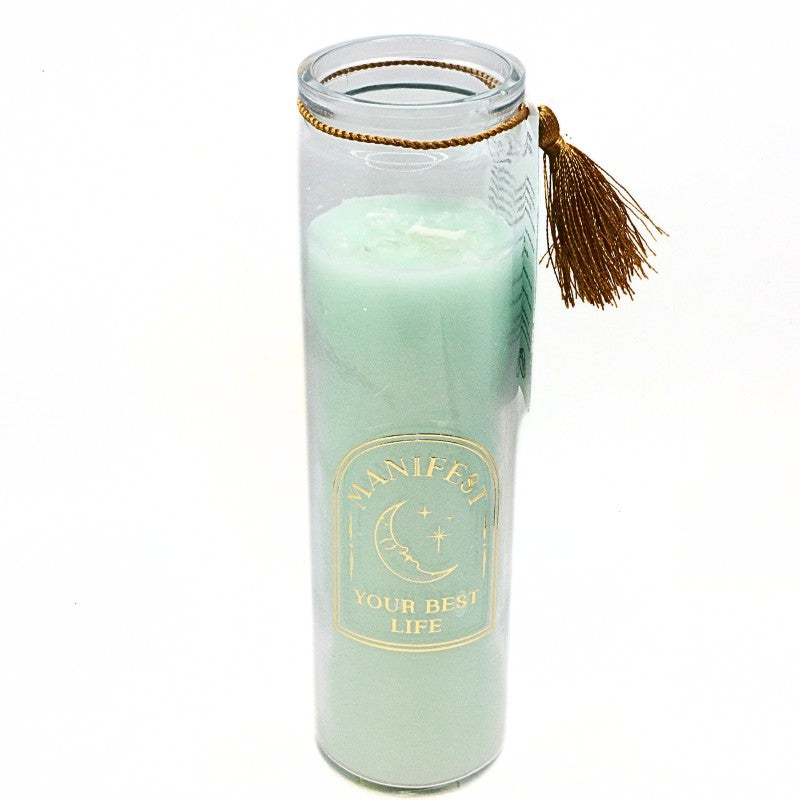 green white sage scented candle in glass tube