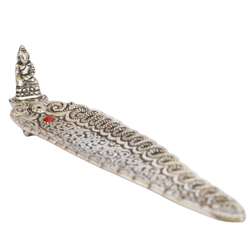 Aluminium Leaf Incense Stick Holder/ Ash Catcher With Buddha