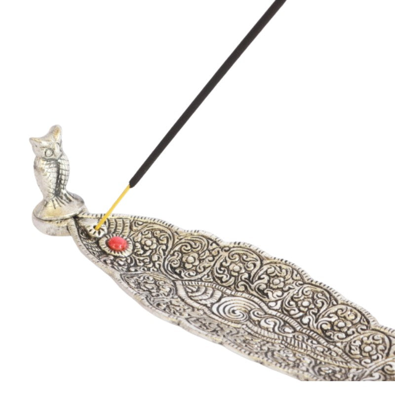 Aluminium Leaf Incense Stick Holder/ Ash Catcher With Owl