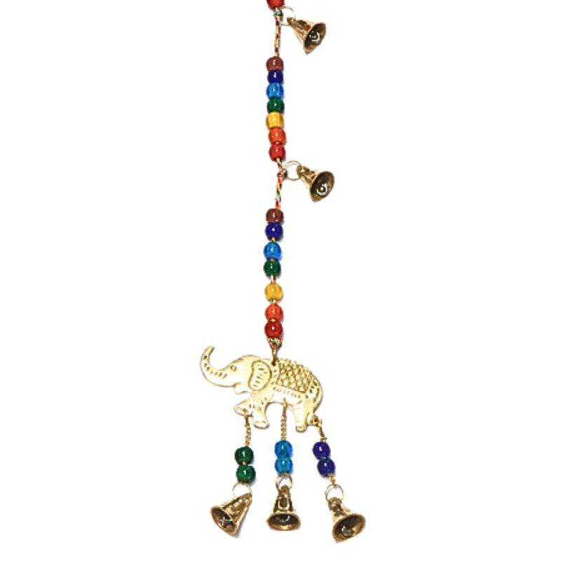 string of brass bells with elephant and colourful beads