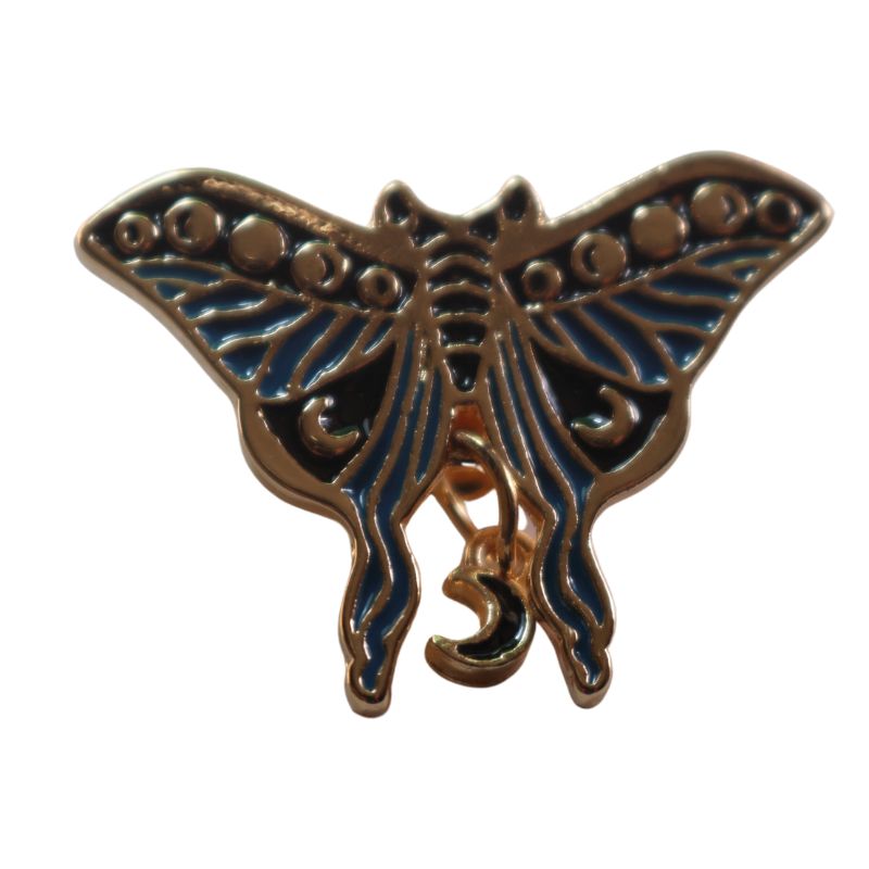 Witchy Lunar Moth & Moon Enamel Badge, Bag Charm Or Hat Pin