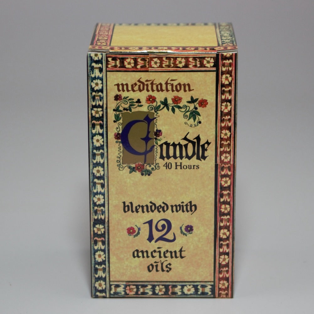 meditation candle 40 hour burn time packaging box, on a white background