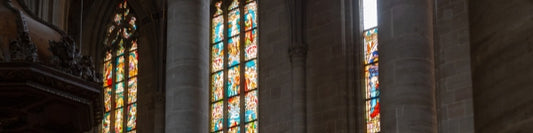 3 stained glass windows of a church