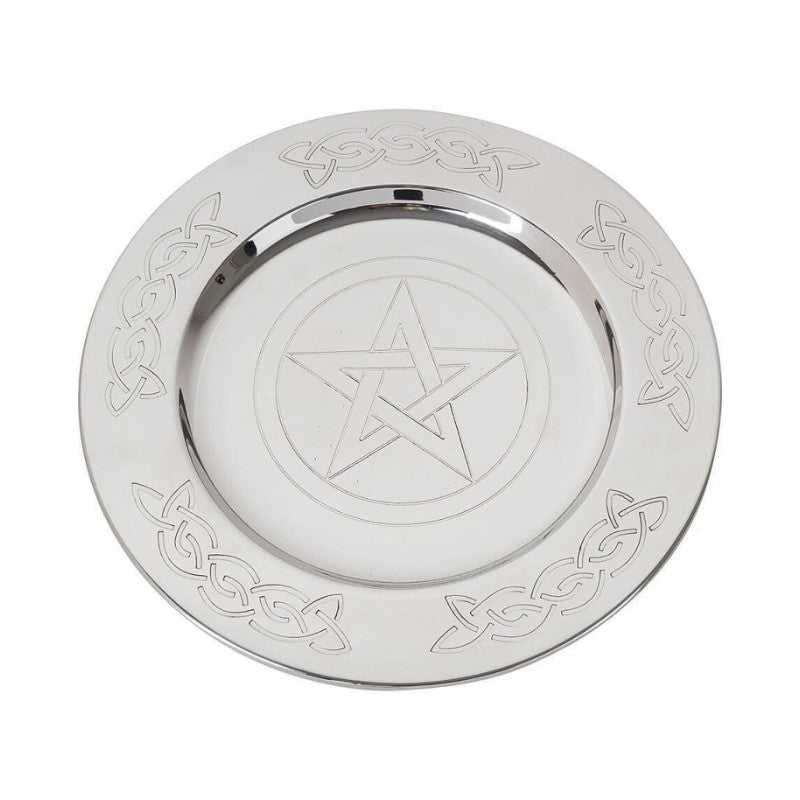 silver altar plate/ offering plate - pentacle design