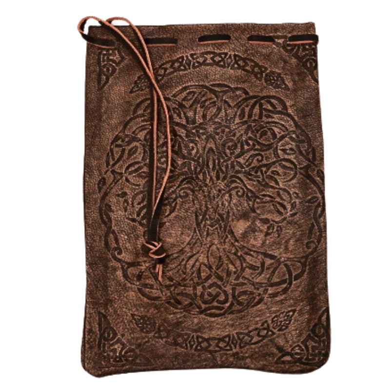 Tree  Of Life Leather Drawstring Tarot Bag for Tarot, Oracle Cards & Runes 12cm x 18cm