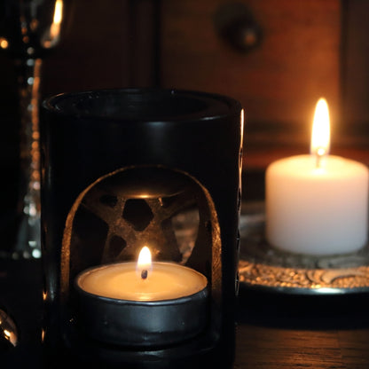 Black Soapstone Pentacle Oil Burner- Tealight Pentagram Oil Burner