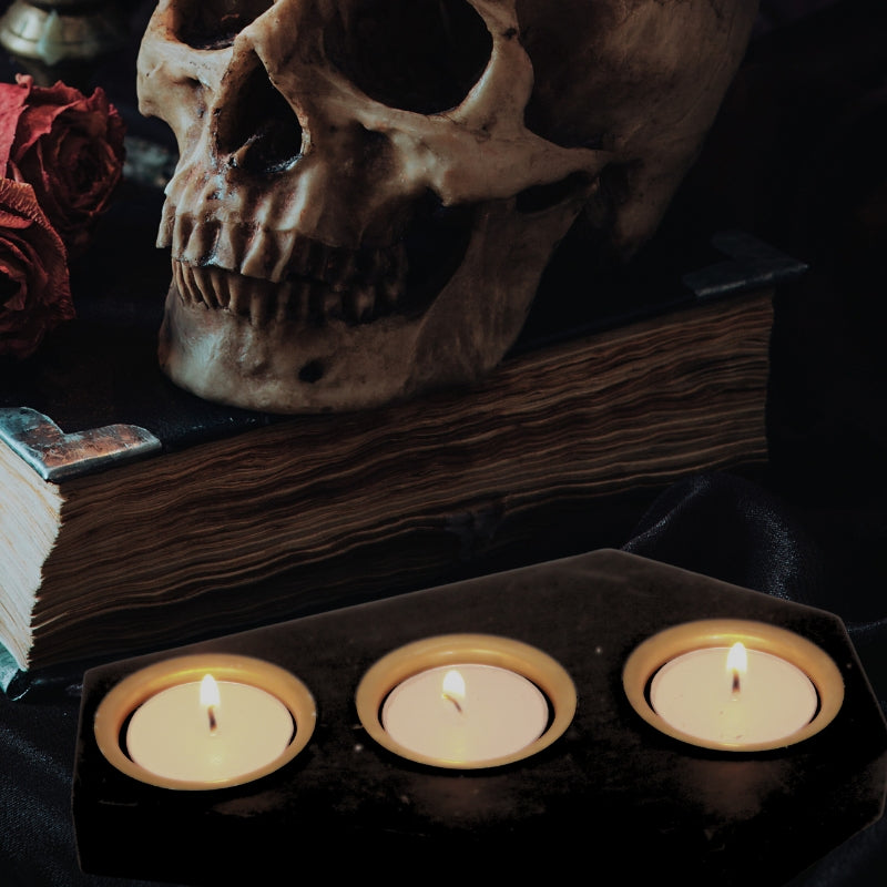 Halloween Gothic Coffin Shaped Tealight Candle Holder- Memento Mori