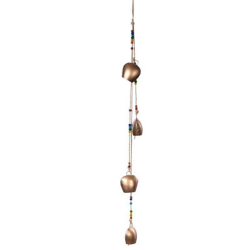 4 Cow Bells hanging from a beaded rope