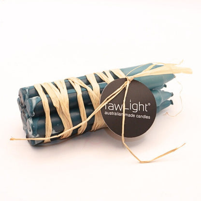 7 pk blue splash candles wrapped in raffia, made by rawLight