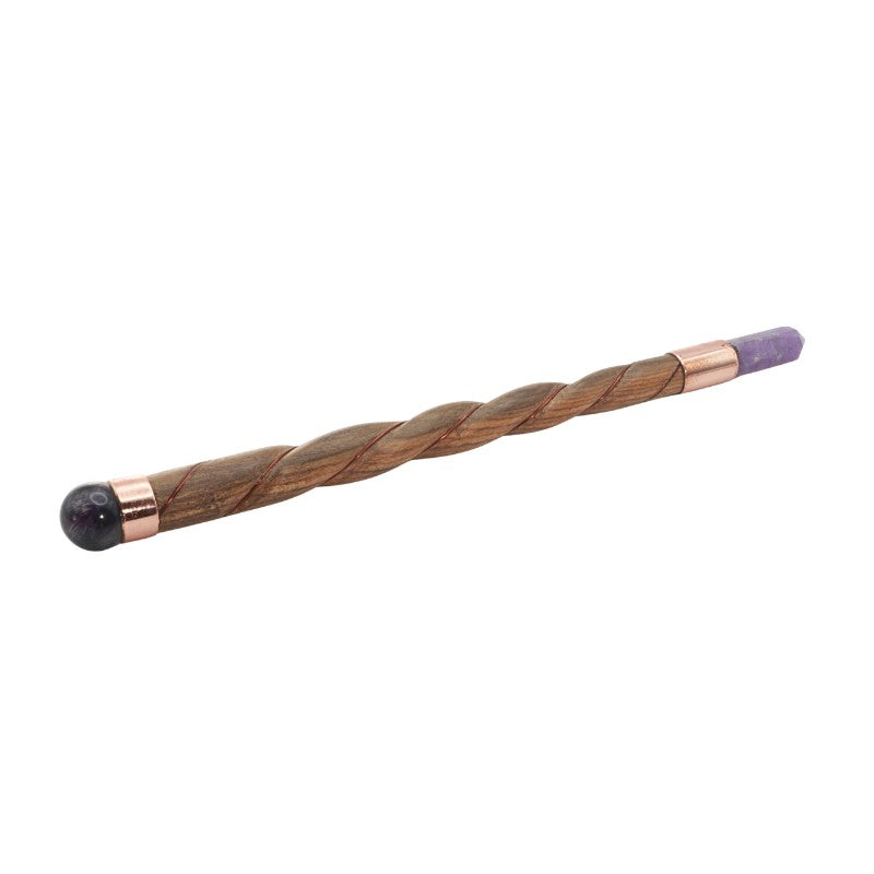 Amethyst & Polished Wooden Wand With Amethyst Tip