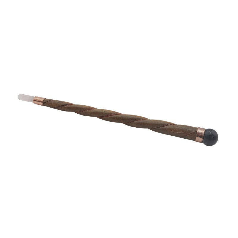  Polished Wooden Wand With amethyst ball at top and Rose Quartz Tip
