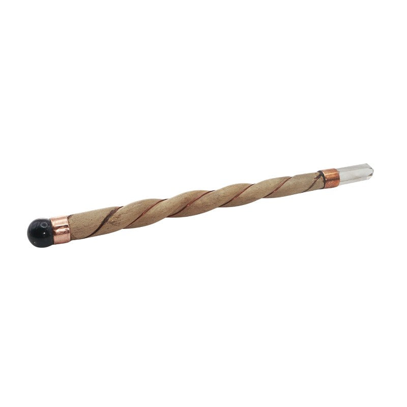 Amethyst & Polished Wooden Wand With clear quartz Tip