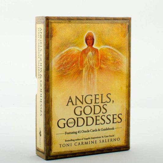 Angels Gods & Goddesses Oracle Deck box - yellow with picture of an angel on the cover