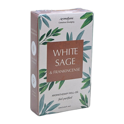 Packaging box with a white, brown, and green floral label 