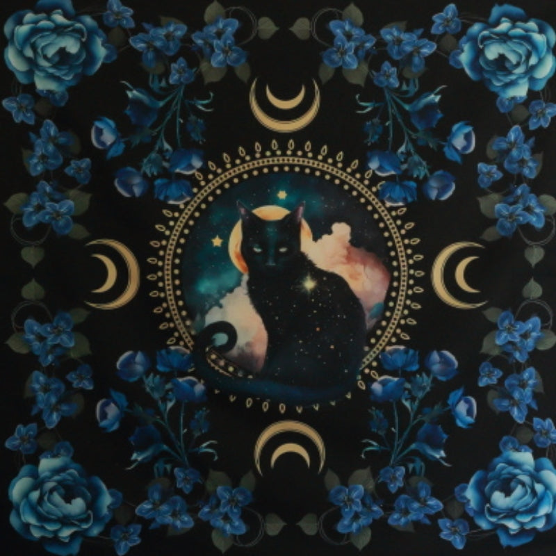 Black Cat Familiar Altar Cloth, Tarot Cloth, Wall Hanging