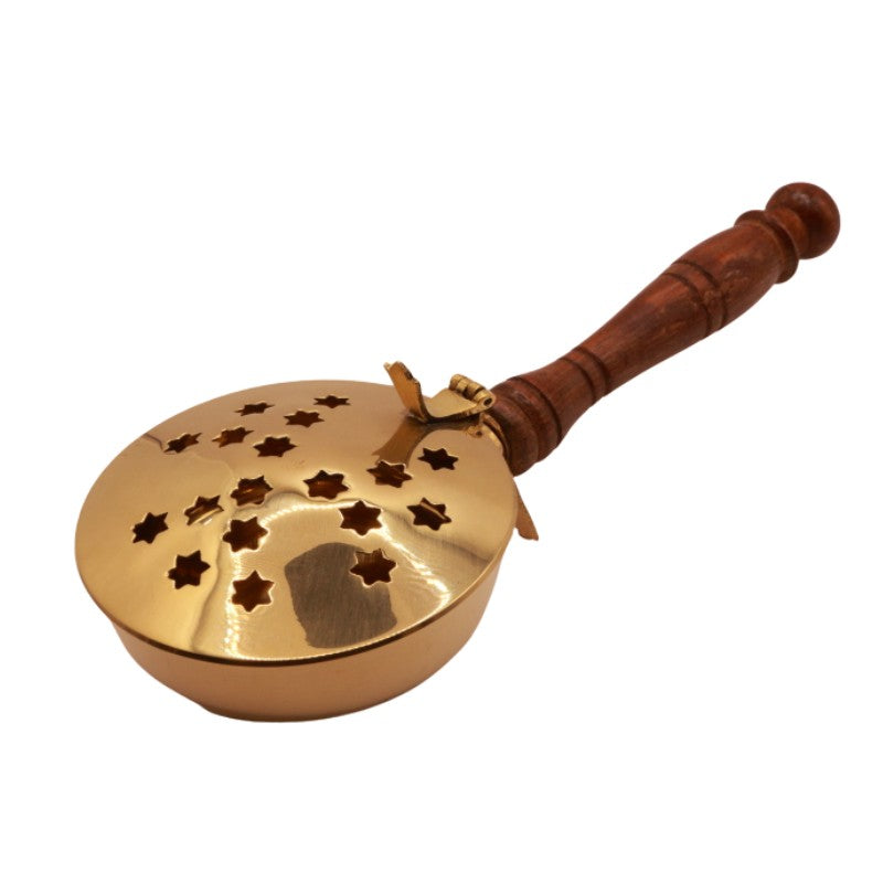 Brass Charcoal Incense Burner With Wooden Handle