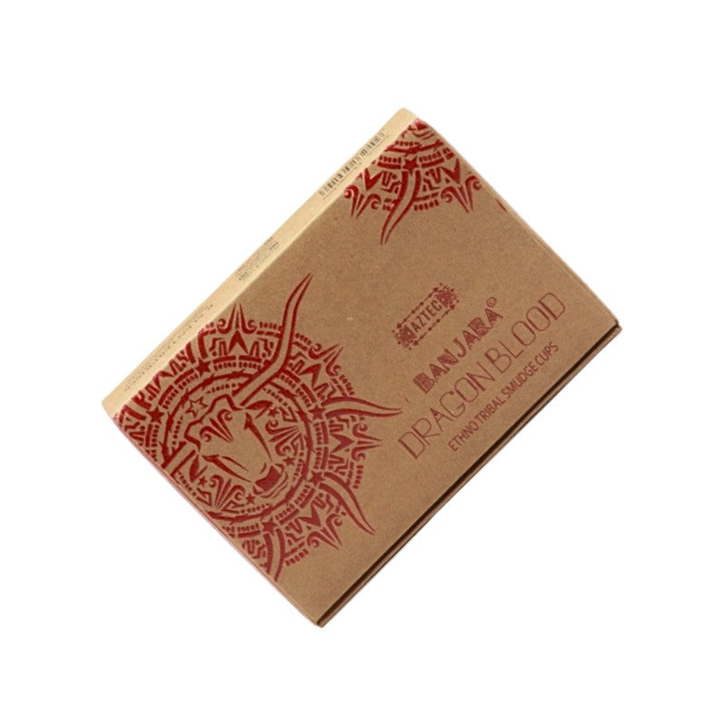 Brown packaging with red design and text on a white background