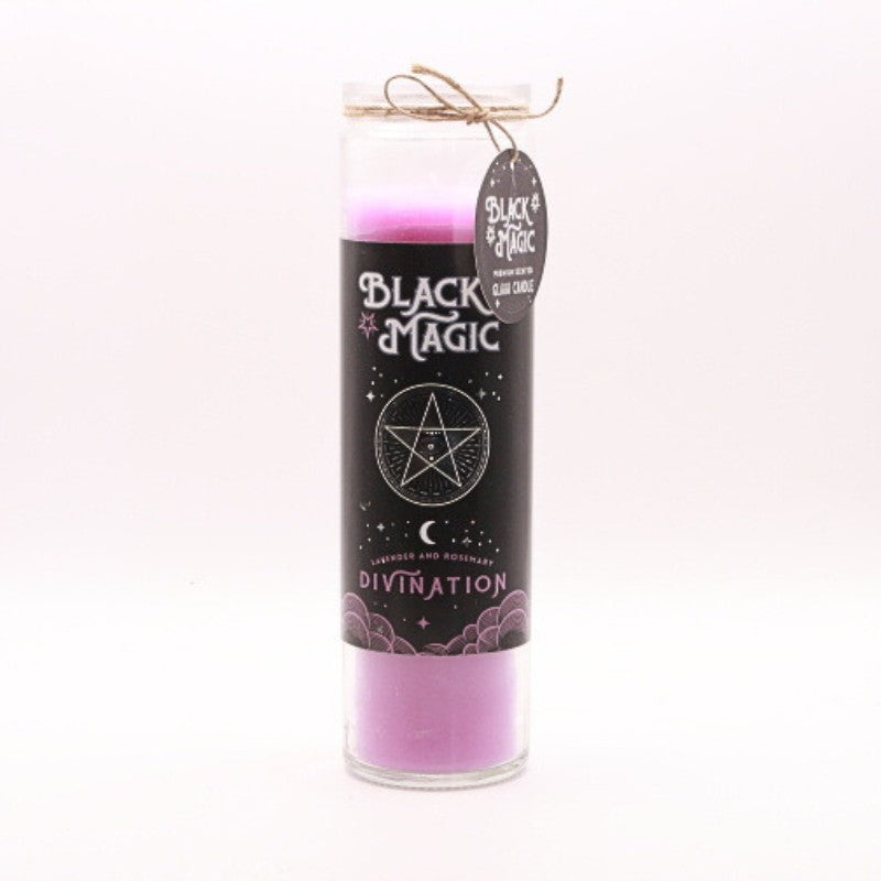 divination purple spell candle in a glass jar