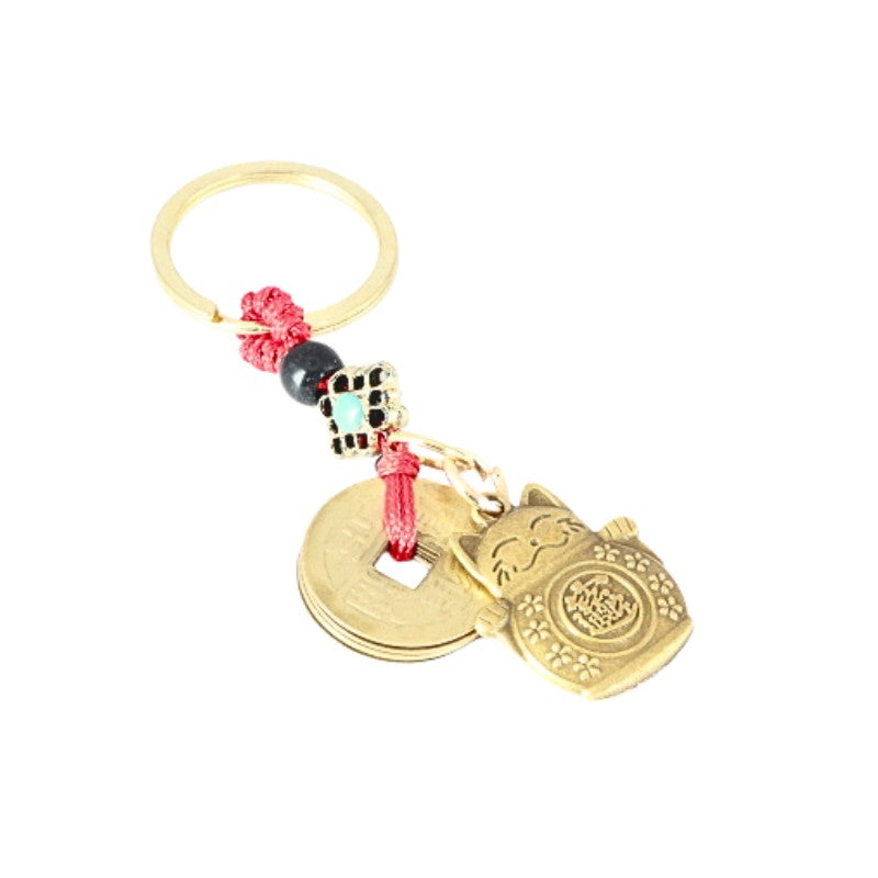 Brass Lucky Cat Keyring
