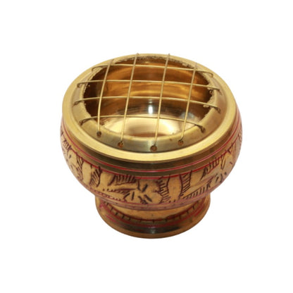 brass charcoal burner with red etching