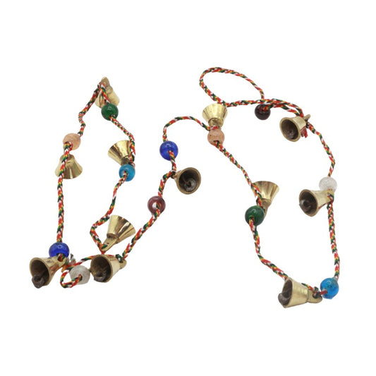 string of  bells and beads on a white background