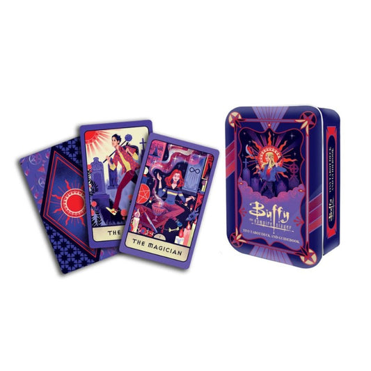 Buffy the Vampire Slayer playing cards with a tin box on a white background